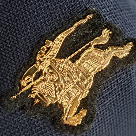 Burberry Men's Polo Shirt Navy Fine Mesh Gold Metal Equestrian Knight XS - Picture 5 of 16